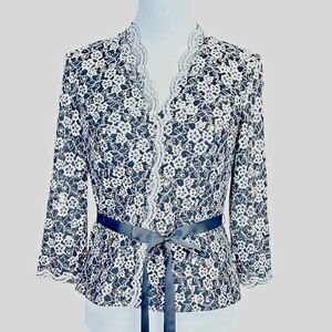 Alex Evenings top blouse S black silver lace sequins with bow